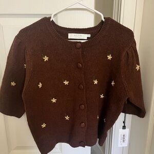 ASTR Brown Cardigan with Floral Embroidery